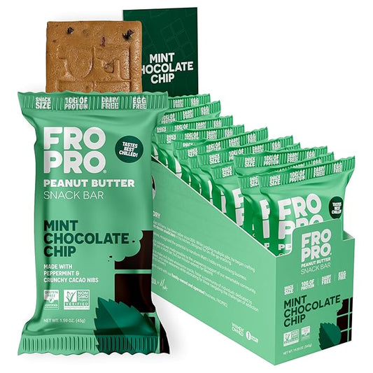 FROPRO Plant Protein Snack Bars - Plant Based Protein Bars, All-Natural, Gluten, Dairy, & Soy Free, High Protein Bars with Low Calories | Mint, 12 Pack