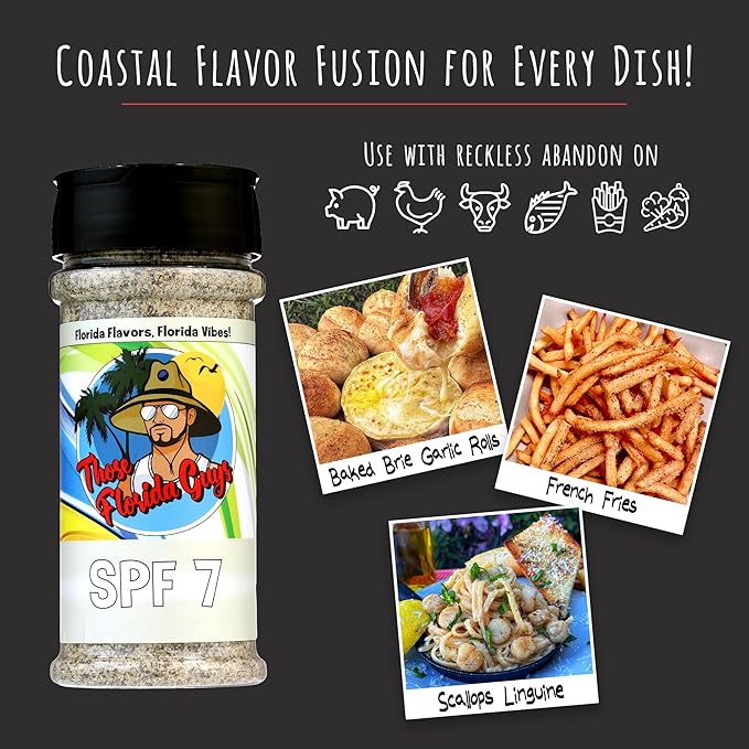 Spf 7 Spice and Rub, 150g - Unique Florida Blend of Salt, Pepper, Garlic & Sweet Vinegar Twist - Perfect Grilling & Food Seasoning for Beef, Pork, Fish, French Fries, Popcorn, Veggies & More