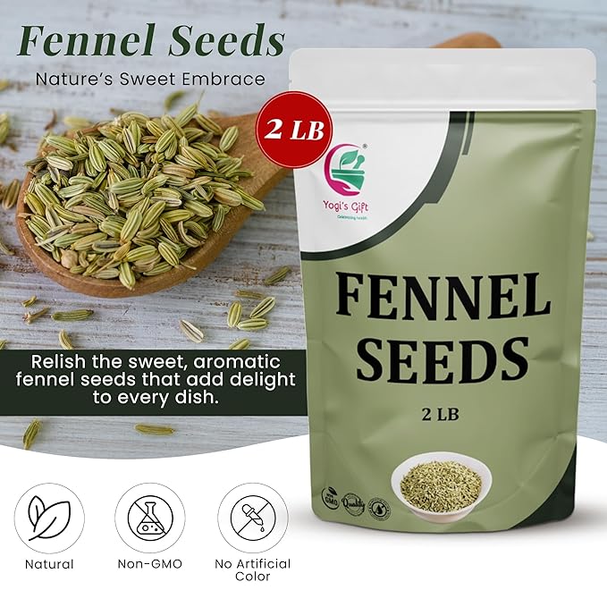 Fennel Seeds 2 LB, 100% Pure & Natural Whole Fennel, Premium Quality Spice for Cooking & Tea, Fresh & Aromatic, 2LB Bulk Pack - By Yogi?™s Gift®