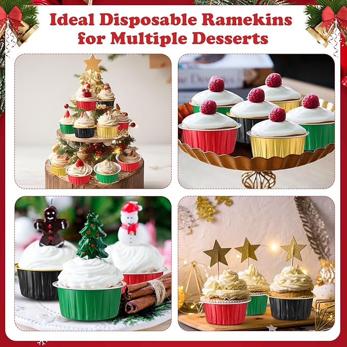 Gejoy 400 Pcs Aluminum Foil Baking Cups with Lids 5 oz Disposable Ramekins Mini Cake Pans Creme Brulee Cupcake Liners Muffin Tins Flan Mold Dessert Container for Wedding(Multicolor,Classic)