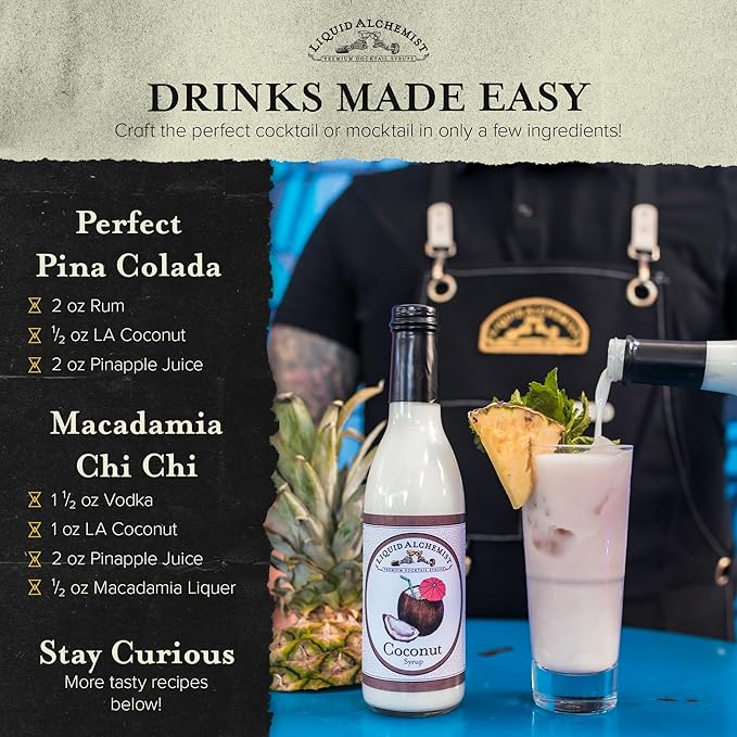 Liquid Alchemist Coconut Syrup for Drinks - Real Ingredients Make our Cream of Coconut Syrup a Perfect Pina Colada Drink Mix - Non-GMO & Vegan (25.4 oz)
