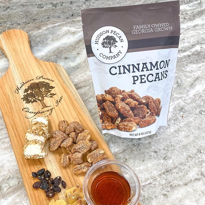 HUDSON PECAN COMPANY: Cinnamon Pecans, Georgia Grown, Family Owned. Cinnamon & Sugar Candy Coated Pecans, Expertly Baked to Perfection, (Perfect for Salads, Baking, Snacking & Gifting), 8oz