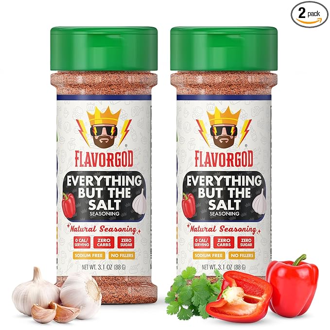 Everything But the Salt Seasoning Mix, 2 Bottles by Flavor God - Premium All Natural & Healthy Spice Blend for Chicken, Tacos, Salads & Pastas - Kosher, Low Sodium, Dairy-Free