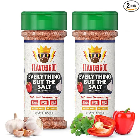 Everything But the Salt Seasoning Mix, 2 Bottles by Flavor God - Premium All Natural & Healthy Spice Blend for Chicken, Tacos, Salads & Pastas - Kosher, Low Sodium, Dairy-Free