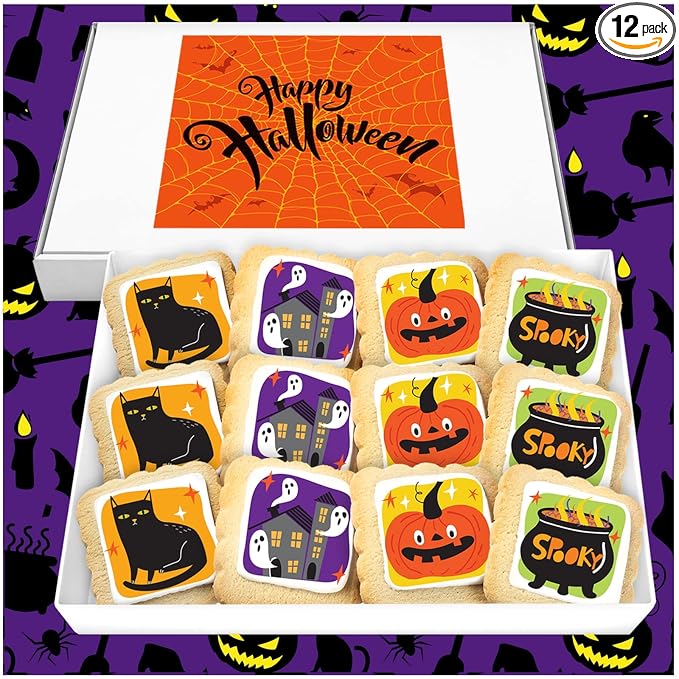 Halloween Cookies 12 Pack Decorated | INDIVIDUALLY WRAPPED Sugar Cookies | Gift Basket Pumpkin Ghosts Scary | Peanut & Nut Free