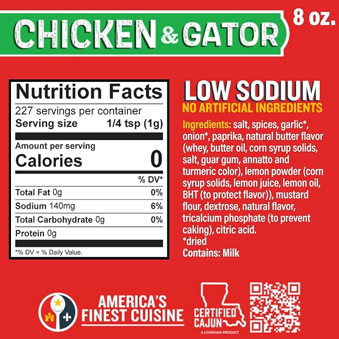 Ragin' Cajun Chicken or Gator Cajun Seasoning - 8 oz Shaker, Gluten-Free, No MSG - Authentic Louisiana Spice for Poultry & Exotic Meats