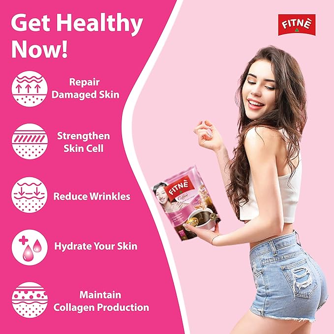 FITNE Instant 3 In 1 Coffee Packets Mix With Natural Hydrolyzed Collagen Vitamin C Smooth Blend Tasty Aromatic No Sugar Sucralose Sweetener, 10 Sticks