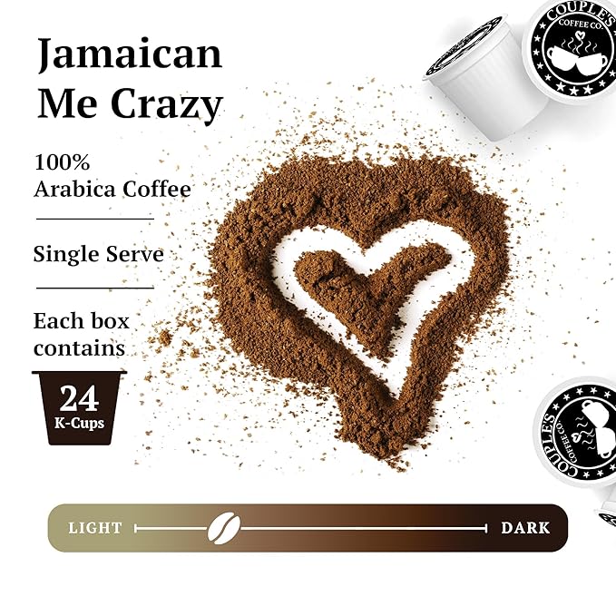 Couple's Coffee K-Cups | Gives Back to Military Families | Jamaican Me Crazy | Gourmet Flavored Coffee with Smooth Vanilla Caramel Flavors | Compatible with K-Cups & Single Serve Brewers | 24 Count