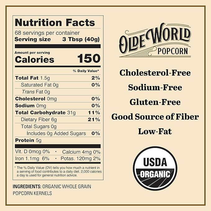 Organic White Popcorn Kernels 6 lb Bag, Non-GMO & Gluten Free, Sodium-Free, Pesticide-Free, Unsalted, Plant-Based, Sugar-Free, Old Fashioned Regenerative-Farmed Large Popcorn From Olde World Popcorn