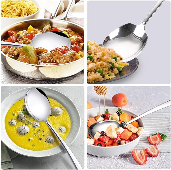 Large Serving Spoons Set Stainless Steel 12 Inch Slotted Spoon and Serving Spoon Serving Utensils for Buffet Catering Dishwasher Safe(2-pieces, Silver)