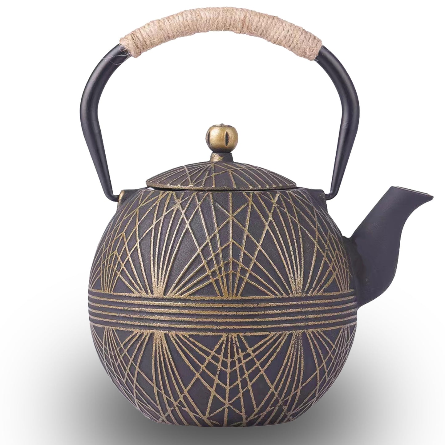 GOTOSOBAY Cast Iron Teapot 34oz with Infuser, Geometric Pattern Enamel