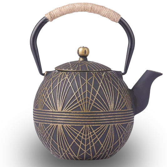 GOTOSOBAY Cast Iron Teapot 34oz with Infuser, Geometric Pattern Enamel