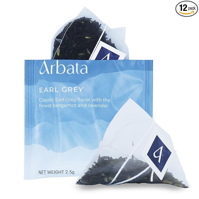 Arbata Earl Grey Tea, 12 Pyramid Tea Bags Caffeinated Black Tea, Artisinal Naturally Flavored Earl Gray Tea with Bergamot Oil and Lavender