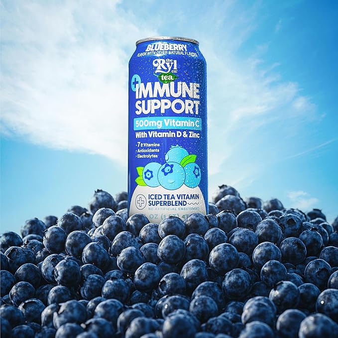 Ryl Immune Support Tea, Blueberry, 500mg Vitamin with Vitamin D & Zinc, 16.0 Fl Oz (12-Pack)