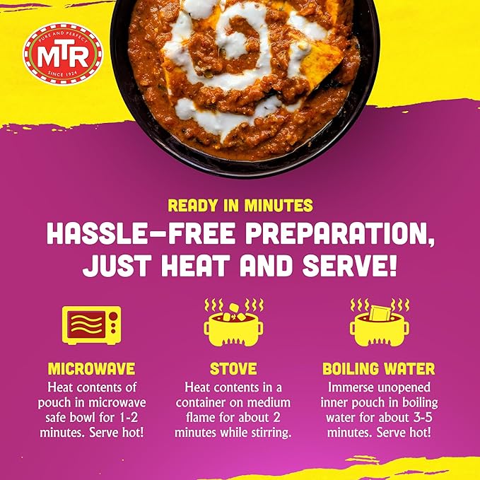 MTR - Minute Meals: Paneer Makhani - Cottage Cheese in Spiced Tomato Puree - Tasty Indian Meal with No Added Preservatives - A Quick Meal Suitable for Vegetarians, Ready in Minutes! (Pack of 6)