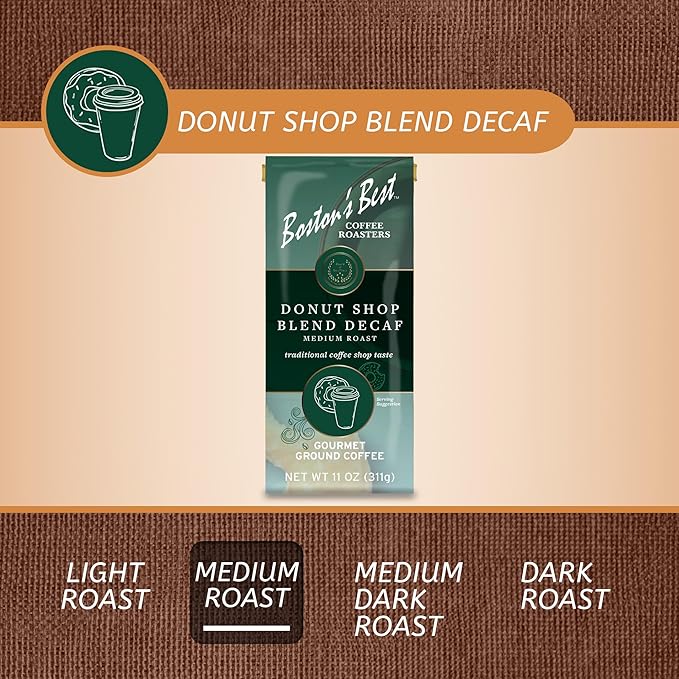 Boston???Best Coffee - Hearty Medium-Roast Donut Shop Decaf Gourmet Premium Ground Coffee, 11 oz. / 311 g Bag