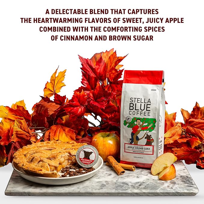 STELLA BLUE Fresh K Cup Coffee Pods | Apple Crumb Cake Blend | 100% Arabica Medium Roast | Warm Apple and Cinnamon Crumb Flavor | Central American Beans | 12 Recyclable Single Serve Pods