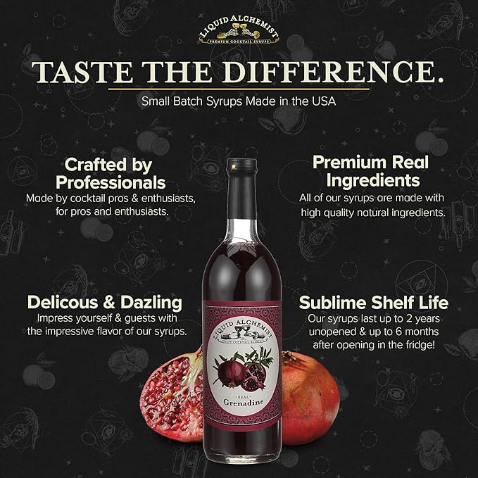 Liquid Alchemist Grenadine Syrup for Cocktails - Real Ingredients Make our Pomegranate Syrup the Perfect Shirley Temple Mix - Our Small Batch is Non-GMO, Gluten Free & Vegan (25.4 oz)