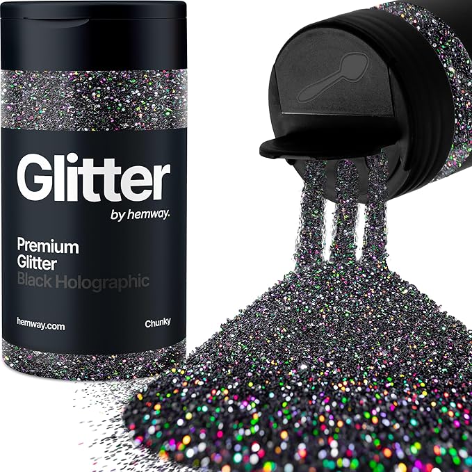 Hemway Premium Glitter Shaker - Black Holographic | 130g Chunky Metallic Flake Sequins for Resin & Epoxy Crafts | Craft Supplies for Tumblers, Festival, Art