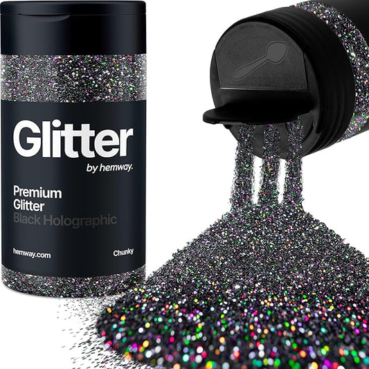 Hemway Premium Glitter Shaker - Black Holographic | 130g Chunky Metallic Flake Sequins for Resin & Epoxy Crafts | Craft Supplies for Tumblers, Festival, Art