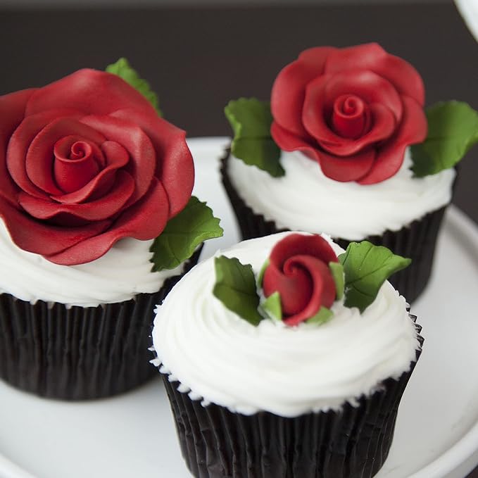 Global Sugar Art Exquisite Rose & Leaf Sugar Cake Flowers Tray Deep Red, Unwired by Chef Alan Tetreault