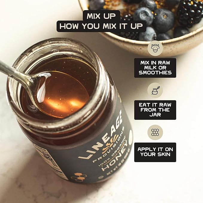 Lineage Provisions 100% Organic Raw Unfiltered Honey – 3-Pack (18 oz Glass Jars) – Undetectable Glyphosate, Chemical-Free, Gluten-Free & Non-GMO – Undergoes no heating, processing, straining, or additives – Hand-Harvested Pure Honey