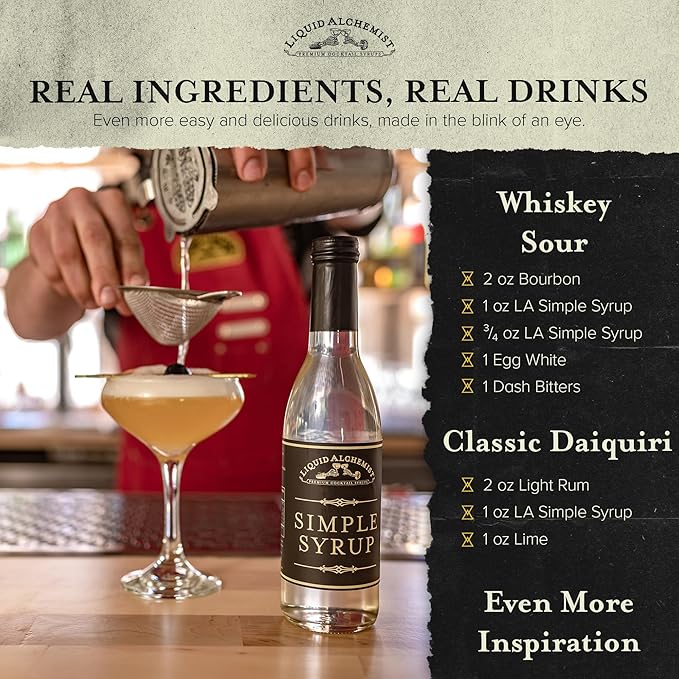 Liquid Alchemist Simple Syrup for Cocktails - Real Ingredients Make our Simple Sugar Syrup the Perfect Old Fashioned Mix - Our Drink Mix is Non-GMO Gluten Free & Vegan (12.7 oz)