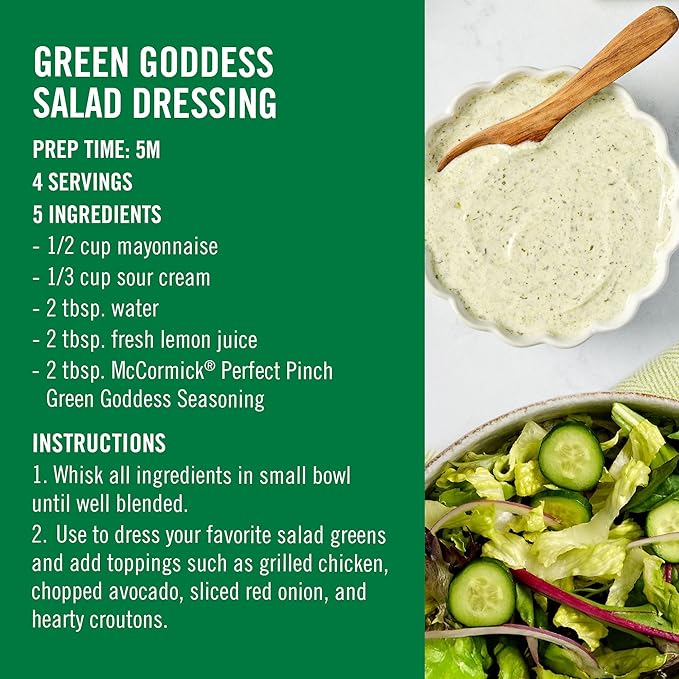 McCormick Perfect Pinch Seasoning, Green Goddess, For Adding Tangy, Herby Flavor to Chicken, Roasted Veggies, Dressings, Sauces & More, 4.23 oz