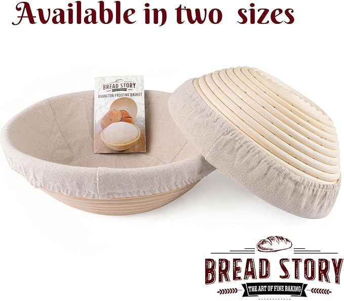 Bread Story Round Banneton Bread Proofing Basket Set ??Handmade Rattan Brotform Dough Bowl with Cloth Liner, Sourdough Tools & Baking Supplies for Home Bakers ??Baking Kit, 10 Inch