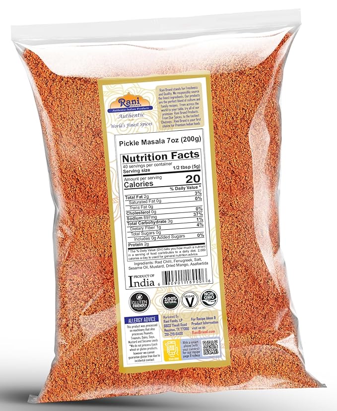 Rani Pickle (Achar) Masala Indian Spice Blend 7oz (200g) ~ All Natural | Vegan | Gluten Friendly | NON-GMO | Kosher | No colors | Indian Origin