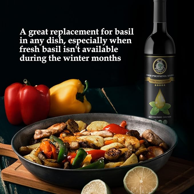 M.G. PAPPAS High Polyphenol Rich Basil Infused Olive Oil - Extra Virgin Olive Oil - Over 500mg/kg - Cold Pressed & Unfiltered - High Hydroxytyrosol Greek Olive Oil - Award Winning