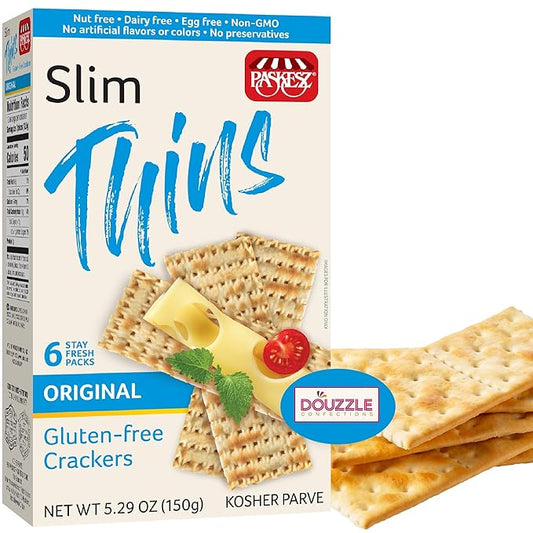 DOUzzle Gluten Free Flatbread Crackers, Slim Thins Original (6 Stay Fresh Packs - Pack of 1) Non Gebrokts Kosher for Passover Snack Food - Non GMO, Nut Free, Dairy Free, Egg Free