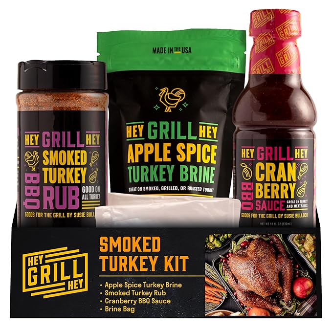 Hey Grill Hey | Turkey Brine Kit | | Includes Apple Spice Brine, Smoked Turkey Rub, and Cranberry BBQ Glaze| Smoked Turkey Brine & Seasoning Kit