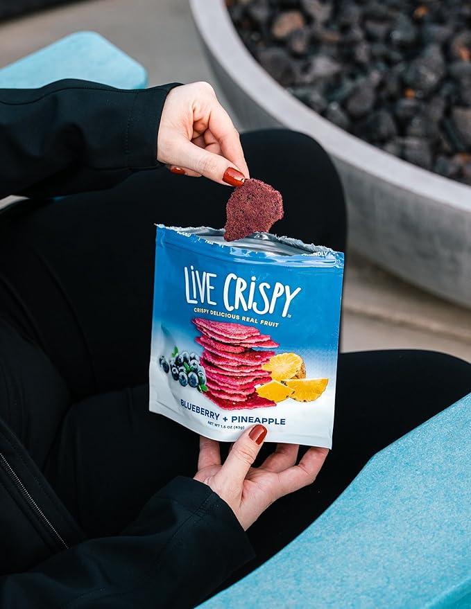 Live Crispy Fruit Chips - Pineapple-Powered Snack Packed with 100% Natural Fruit - Antioxidant-Rich, Vitamin-Packed (Blueberry/Pineapple) 4 Pack