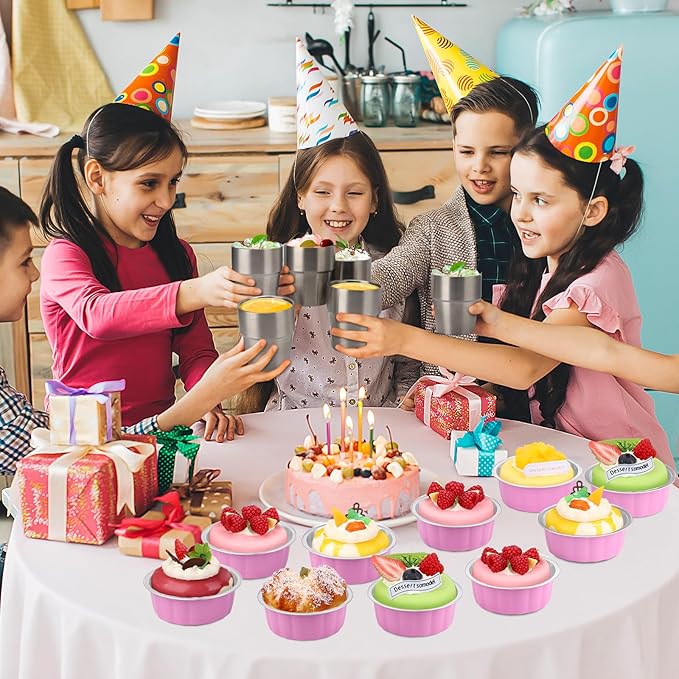 Beasea Disposable Baking Cups, 8oz 200 Pack Aluminum Ramekins Foil Baking Cups 3.9" Cupcake Aluminum Mini Baking Cups for Party - Cherry Blossoms Pink