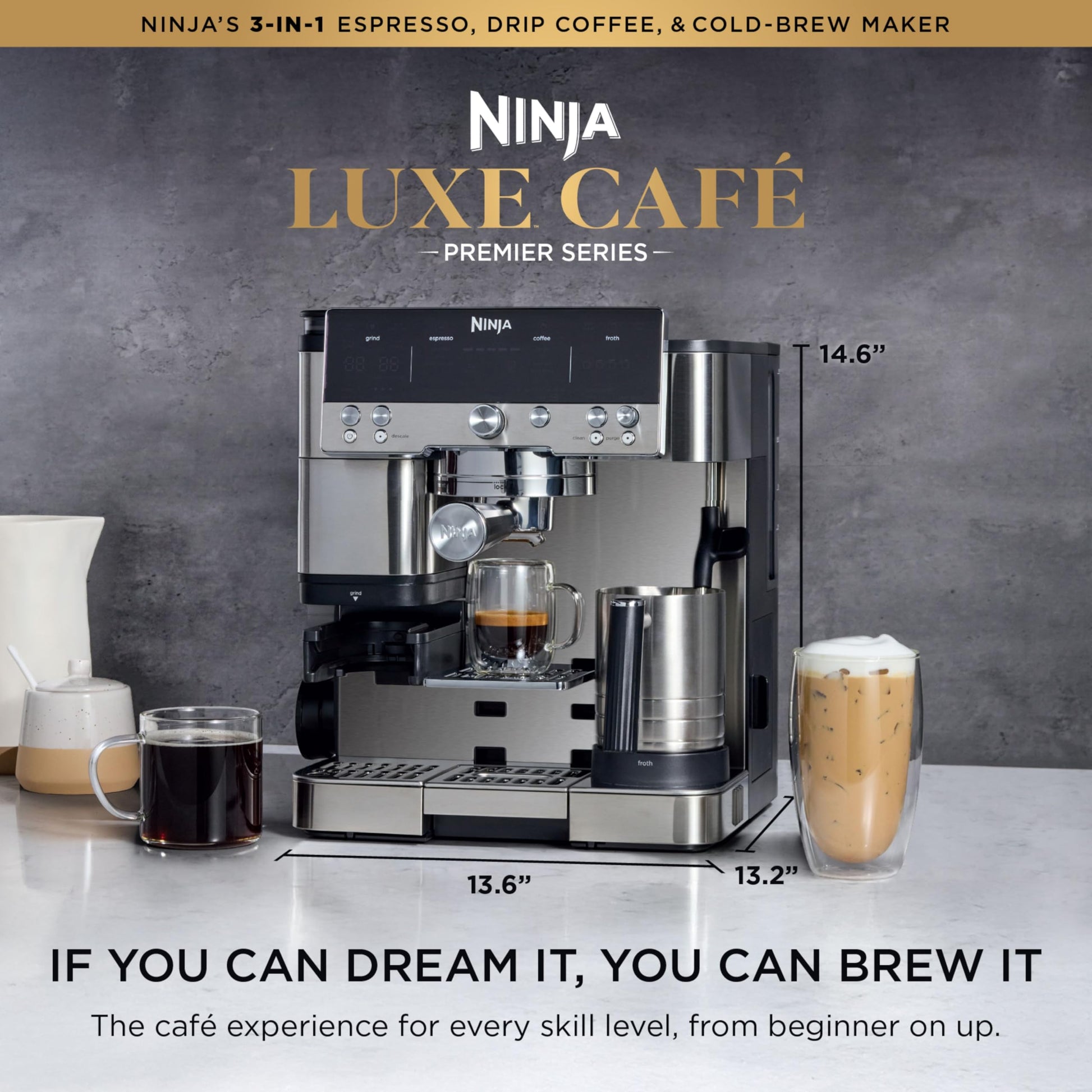 Ninja Luxe Café Premier 3-in-1 Espresso Machine, Drip Coffee, & Cold Brew