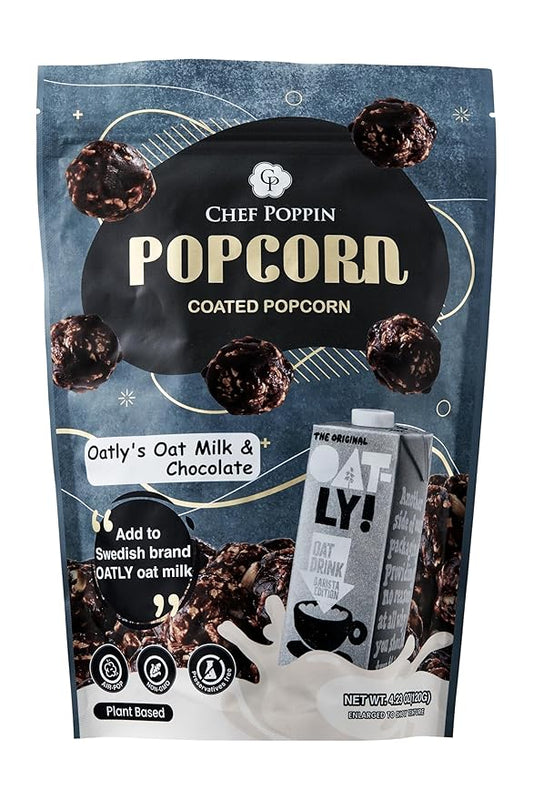 CHEF POPPIN Asian-Style Gourmet Flavored Popcorn, Non-GMO Corn, All Natural, Oatly's Oatmilk & Chocolate 120g, 4.23 oz