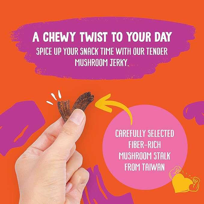 The Daily Good Mushroom Jerky - Single-Pack Snacks, Yummy High-Fiber Mushroom Snack, Meatless & Gluten-Free Food, Contains Eggs, Made from Shiitake Stalk, 0.58 lbs., Vegetarian, Hot & Spicy Flavor