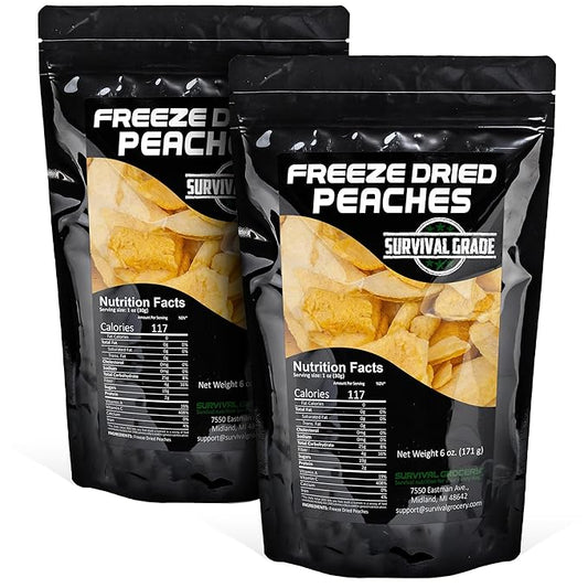 Survival Grocery Freeze Dried Peaches ??All-Natural, No Added Sugar or Preservatives, Rich in Vitamin C & Fiber, Long Shelf Life, Healthy Snack for Yogurt, Smoothies, Baking & On-the-Go (12 oz./2 Bags)