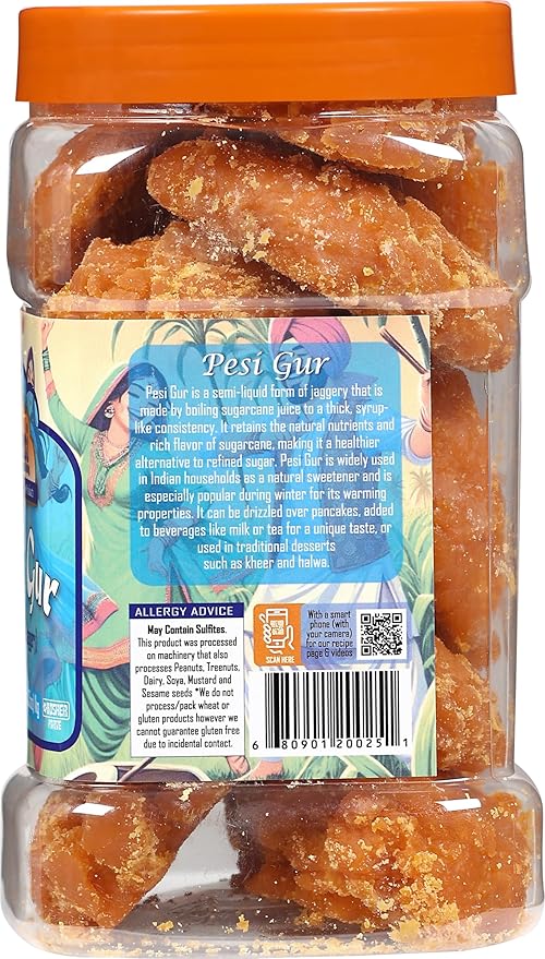 Rani Pesi Gur (Jaggery) Indian Unrefined Raw Cane Sugar 35oz (2.2lbs) 1kg PET Jar ~ Gluten Friendly | Vegan | NON-GMO | Kosher | No Salt or fillers | Indian Product