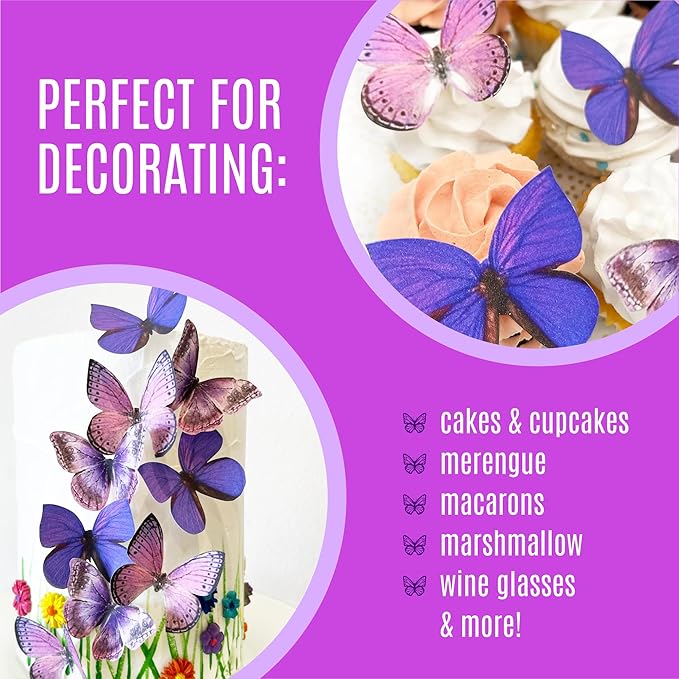 Sugar Robot Edible Butterflies for Cake Decorating- Large Size Butterfly Decorations - Cake Toppers and Cupcake Toppers - Made in the USA - Premium Crafted (Purple)