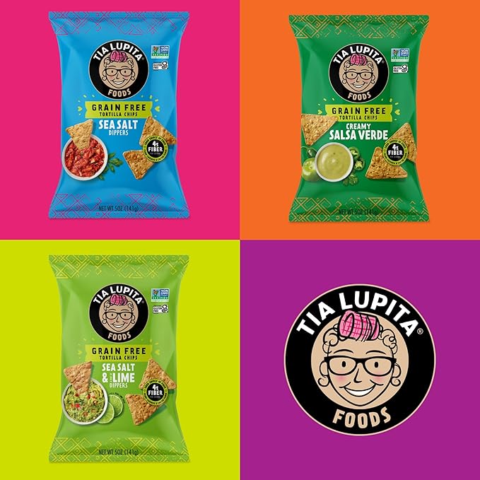 Tia Lupita Cactus Tortilla Chips Variety (Pack of 3) - Vegan, Gluten-Free, Grain-Free, Dairy-Free, Non-GMO, High Fiber, Authentic Mexican Snack Food