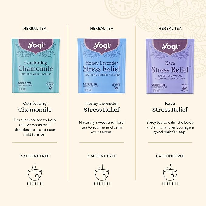 Yogi Relaxation Sampler Box (32 Tea Bags) - 8 Favorite Herbal Teas - Organic & Caffeine Free