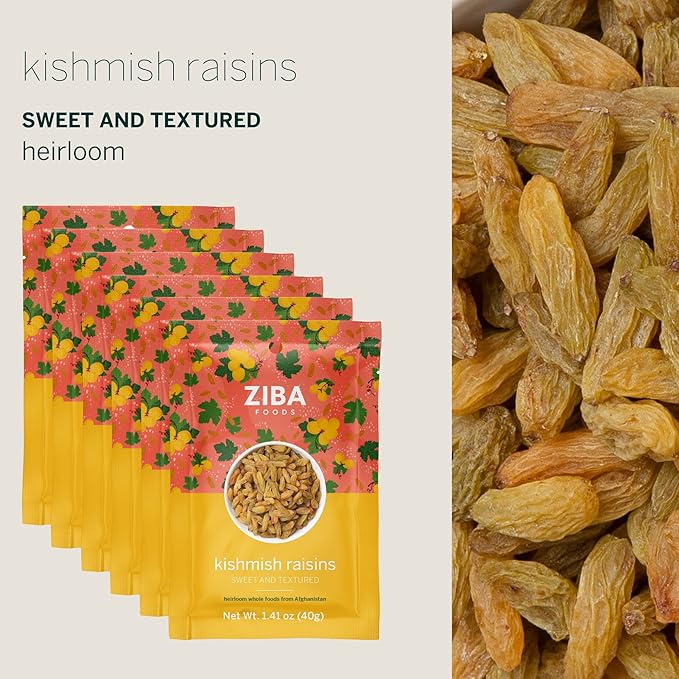 Ziba Foods Kishmish Raisins | Non-GMO, Vegan, Whole 30 Friendly & Paleo | Superfood Naturally High in Fiber, Iron and Immune Boosting Antioxidants, Pack of 6