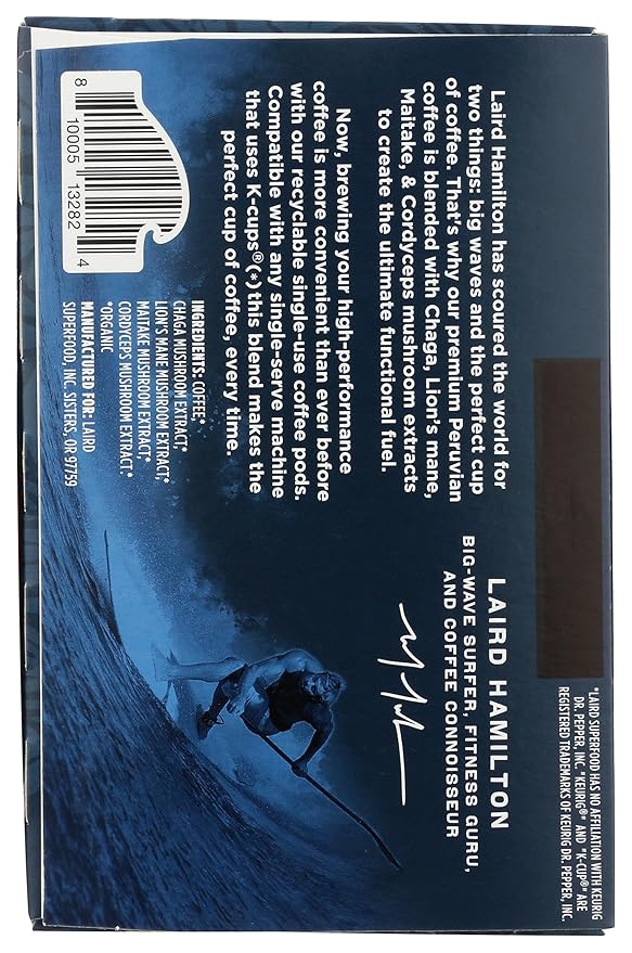 Laird Superfood K-Cups with Functional Mushrooms ??Medium Roast, 10ct - Made with Organic Extracts of Chaga Mushrooms, Lion?™s Mane, Maitake, and Cordyceps Functional Mushrooms