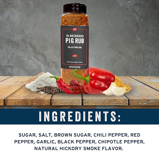 PS Seasoning Notorious P.I.G.- Pulled Pork Seasoning & Dry Rub - Pulled Pork Seasoning, BBQ Rubs for Smoking and Grilling - Sweet & Smoky BBQ Spice Blend for Ribs, Chops, Beef, Steaks, Chicken, 25.8oz