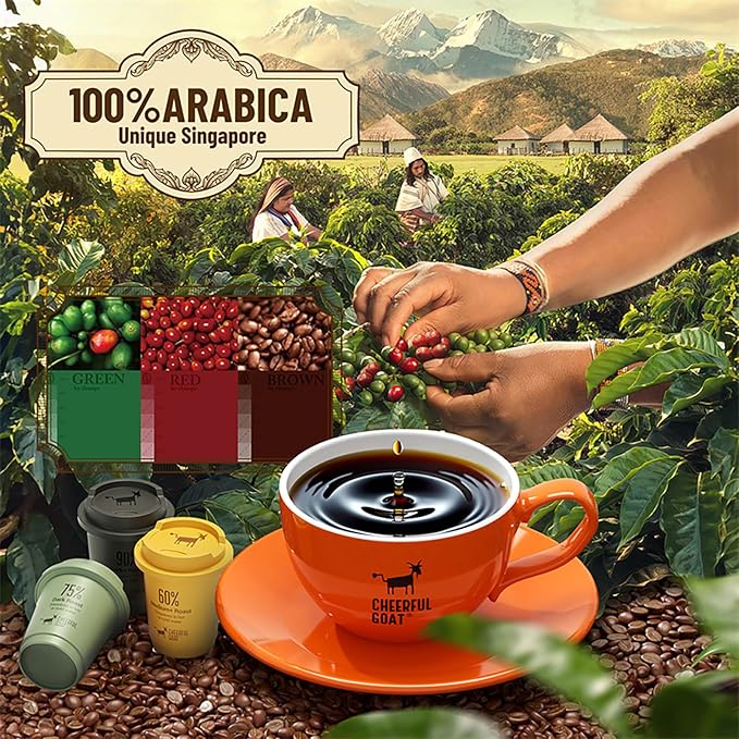 CheerfulGoat Instant Cold Brew Coffee – Speciality Javy Coffee Extract 100% Arabica, Freeze-Dried, No Sugar, No Additives, Low Acid, Healthy for Iced & Hot Coffee, Singapore Coffee, 15 Servings