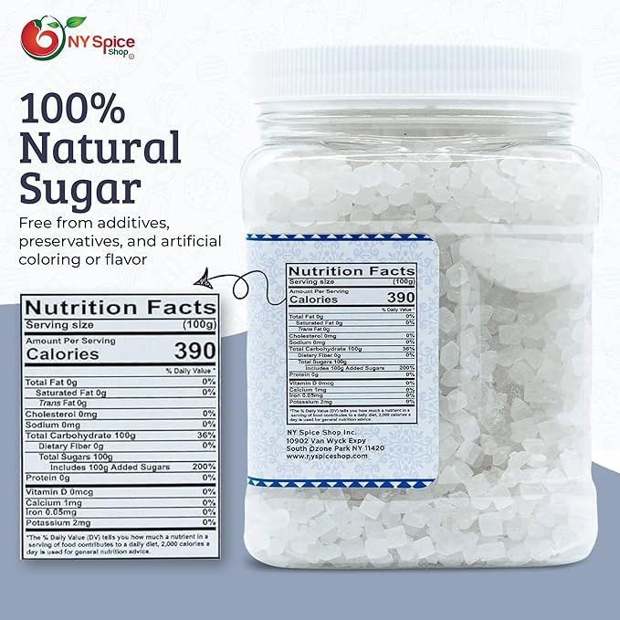 NY SPICE SHOP Rock Crystal Sugar ??1.7 Pound (27.2 Ounce) Jar Candy Crystals ??Sugar Rocks Whole ??Crystals ??Rock Candy ??Rock Sugar for Tea, Cakes