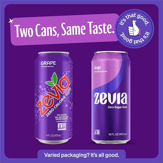 Zevia Zero Sugar Soda, Grape, 16 oz Cans (12-Pack) ??Naturally Sweetened, Non-GMO Project Verified, Gluten-Free, Vegan