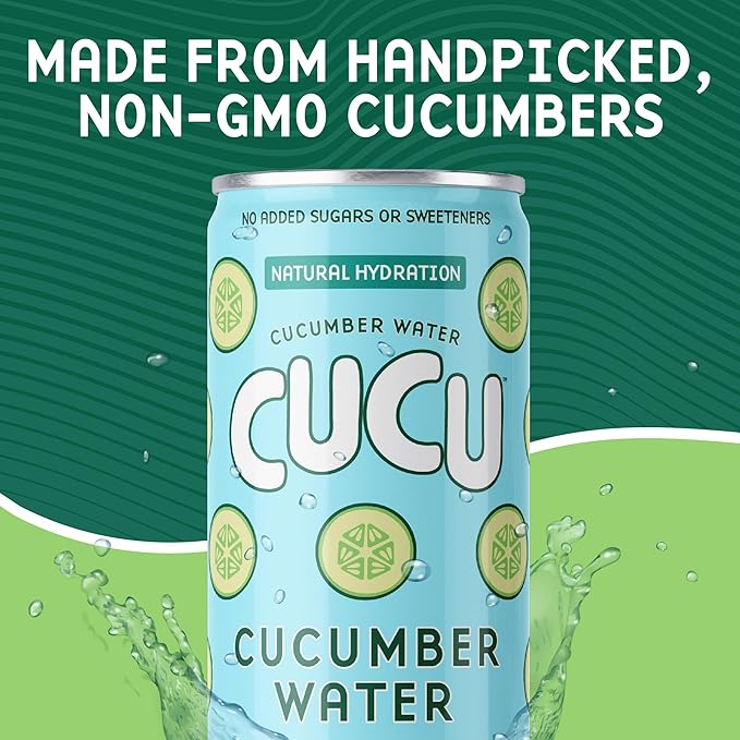 CUCU Cucumber Water ??Natural Hydration from Cucumbers with Vitamin C, Electrolytes & Antioxidants ??No Sugar Added, Non-GMO ??12 Pack, 11 fl oz Cans